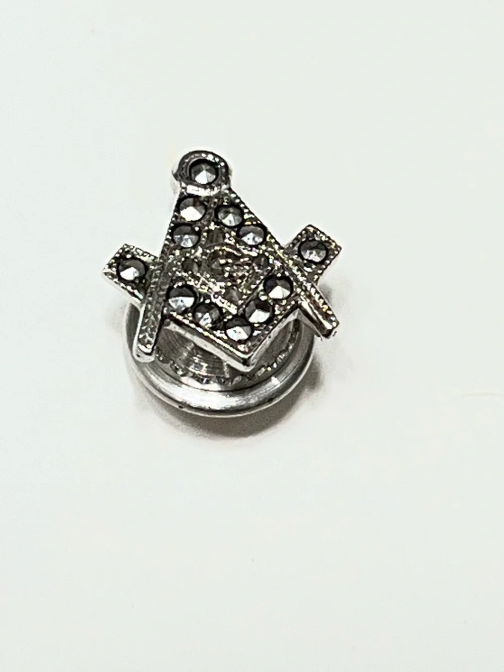 ARTEL Sterling Silver Masonic Lapel Pin/ Tie-Tac with Marcasite Crystal Accents